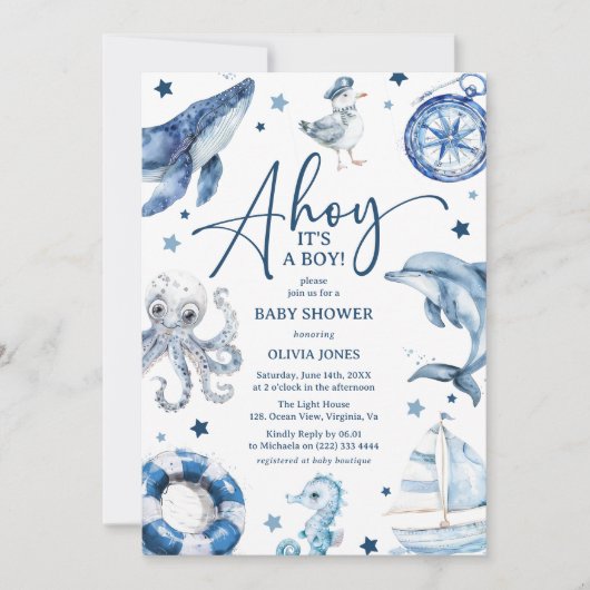 Nautische charme: Ahoy het is een Boy 'Baby shower Kaart (Voorkant)