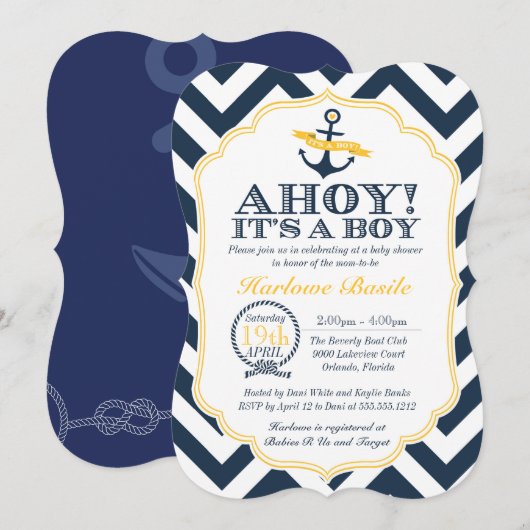 Nautische Chevron Baby Boy Douche Uitnodiging (Voorkant / Achterkant)