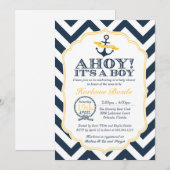 Nautische Chevron Baby Boy Douche Uitnodiging (Voorkant / Achterkant)