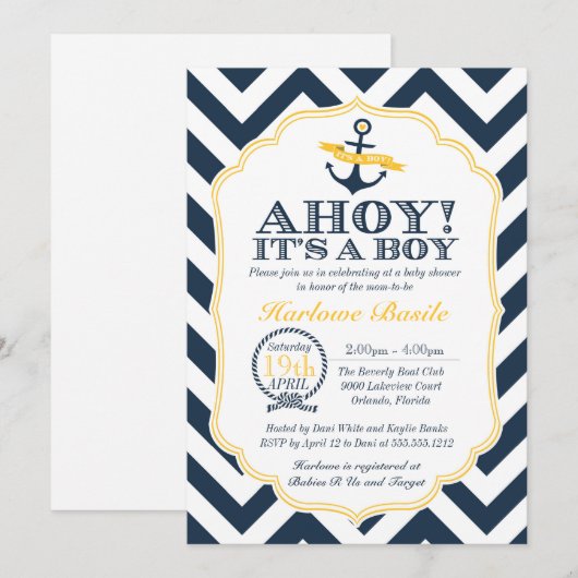 Nautische Chevron Baby Boy Douche Uitnodiging (Voorkant / Achterkant)
