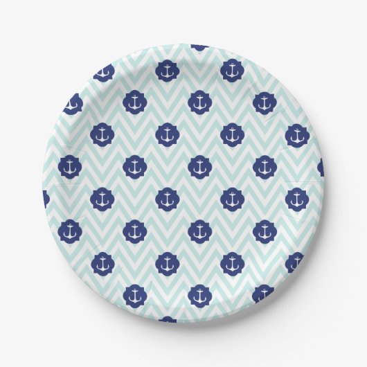 Nautische Chevron Navy blauw ankers patroon Papieren Bordje (Voorkant)