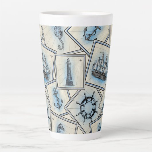 Nautische  collage zeiltekeningen latte mok (Voorkant)