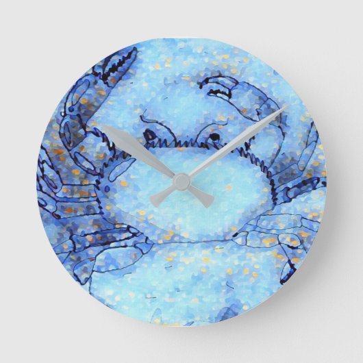 Nautische Crab Blue Wall klok (Voorkant)