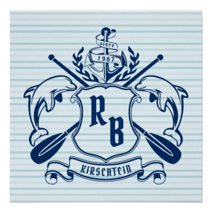 Nautische Crest Dolphins Anchor Oars Shield Coasta Perfect Poster