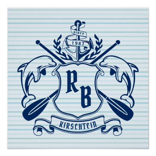 Nautische Crest Dolphins Anchor Oars Shield Coasta Perfect Poster (Voorkant)