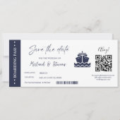 Nautische Cruise schip Boarding pass bruiloft Save The Date (Voorkant)