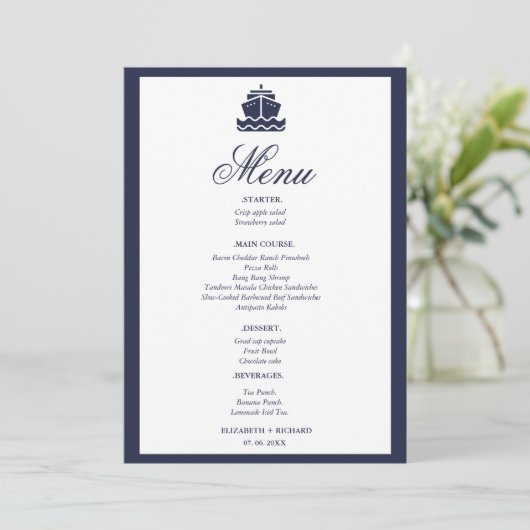 Nautische Cruise Schip Boot bruiloft Menu (Staand voorkant)