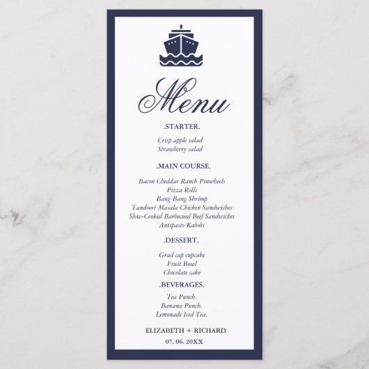 Nautische Cruise Schip Boot bruiloft Menu (Voorkant)