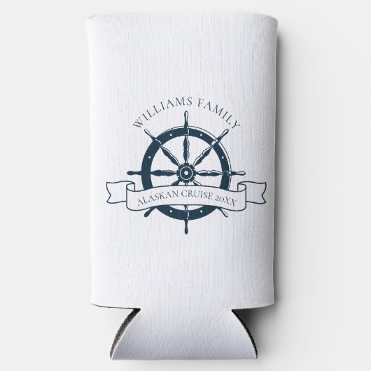 Nautische Cruise Ship Wheel Custom Boat Captain Seltzer Blikjeskoeler (Voorkant)
