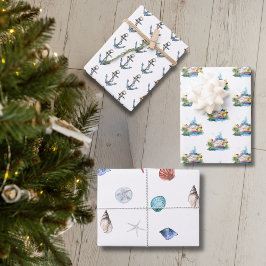 Nautische cruiseschepen, anker en schelpen inpakpapier vel