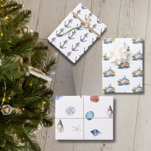 Nautische cruiseschepen, anker en schelpen inpakpapier vel