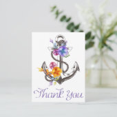 Nautische dank u Boat Anchor Floral Briefkaart (Staand voorkant)