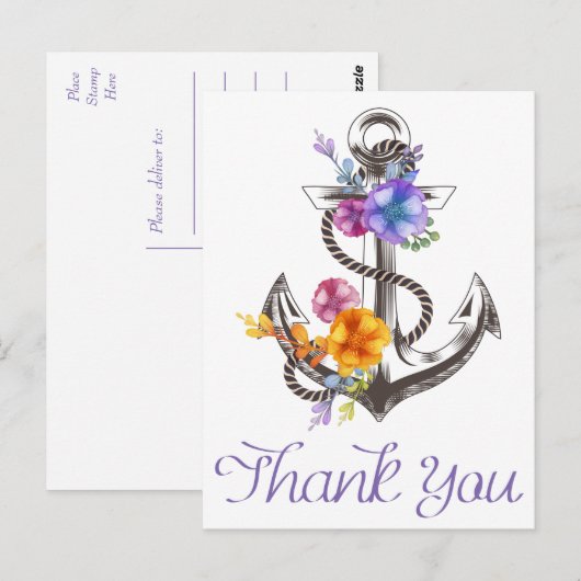 Nautische dank u Boat Anchor Floral Briefkaart (Voorkant / Achterkant)