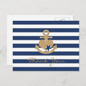 Nautische dank u Briefkaart-Navy & Gold Briefkaart (Voorkant / Achterkant)