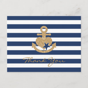 Nautische dank u Briefkaart-Navy & Gold Briefkaart