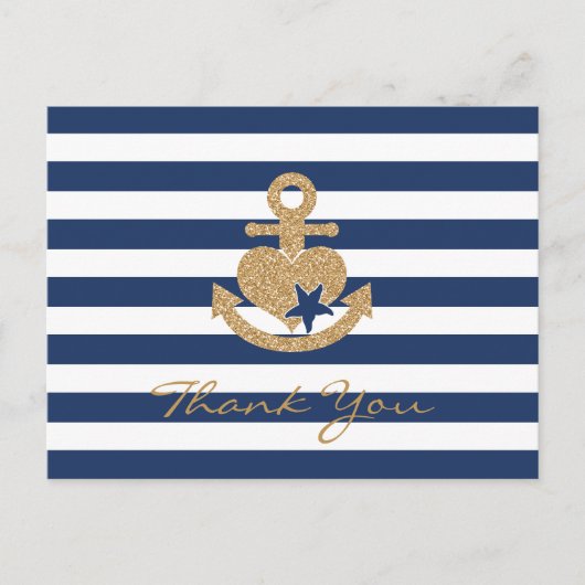 Nautische dank u Briefkaart-Navy & Gold Briefkaart (Voorkant)