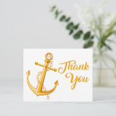 Nautische dank u Gold Anchor Wedding Beach Oceaan Briefkaart (Staand voorkant)