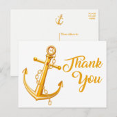 Nautische dank u Gold Anchor Wedding Beach Oceaan Briefkaart (Voorkant / Achterkant)