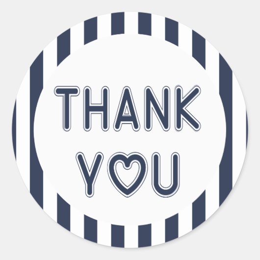 nautische dank u marine blauw en witte strepen ronde sticker (Voorkant)