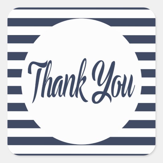 nautische dank u marine blauw en witte strepen vierkante sticker (Voorkant)