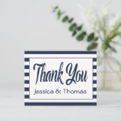 Nautische dank u Marine Blauw & Witte Strepen Briefkaart (Staand voorkant)