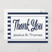 Nautische dank u Marine Blauw & Witte Strepen Briefkaart (Voorkant / Achterkant)