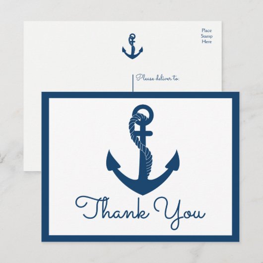 Nautische dank u Navy Anker Wedding Beach Oceaan Briefkaart (Voorkant / Achterkant)