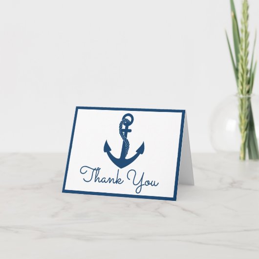 Nautische dank u Navy Blue Anchor Beach Wedding Kaart (Voorkant)
