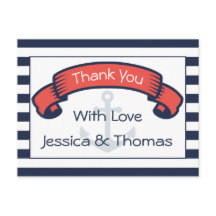 Nautische dank u Navy Blue Stripe Anker Wedding