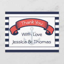 Nautische dank u Navy Blue Stripe Anker Wedding Briefkaart
