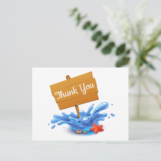Nautische dank u Ocean Waves Blue Summer Wedding Briefkaart (Staand voorkant)