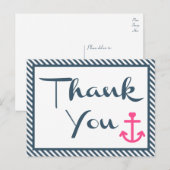 Nautische dank u roze anker marine blauwe strepen briefkaart (Voorkant / Achterkant)