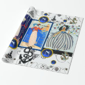 NAUTISCHE DECO BEAUTY MODE BLUE GEM MONOGRAM CADEAUPAPIER (Uitgerold)