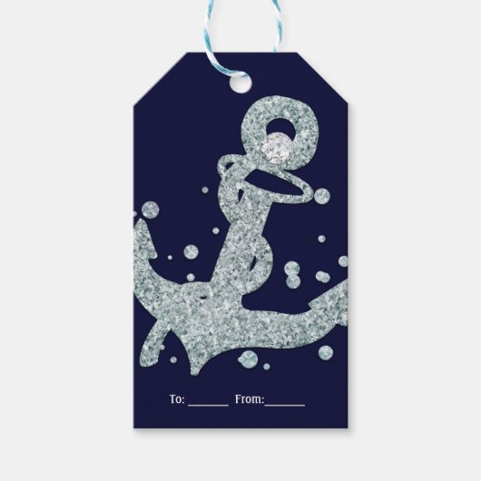 Nautische diamant anker bling glam strandfeest cadeaulabel (Voorkant)
