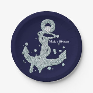 Nautische diamant anker bling glam strandfeest papieren bordje