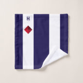Nautische diamant & monogram op blauw & wit bad handdoek (Wasdoekje)