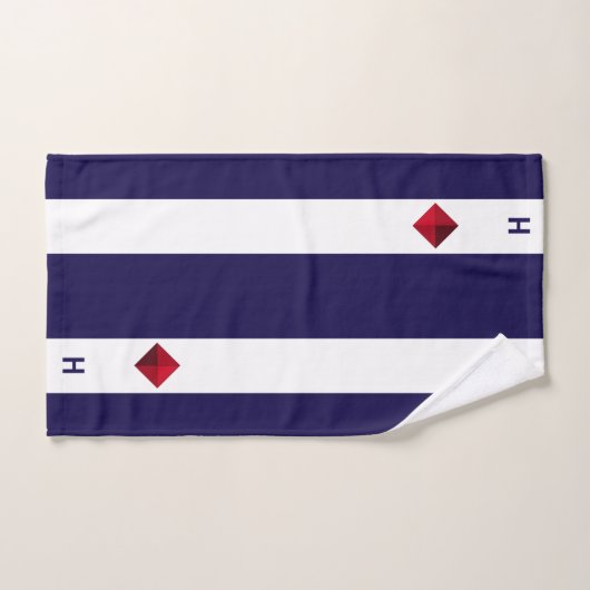 Nautische diamant & monogram op blauw & wit bad handdoek (Handdoek)
