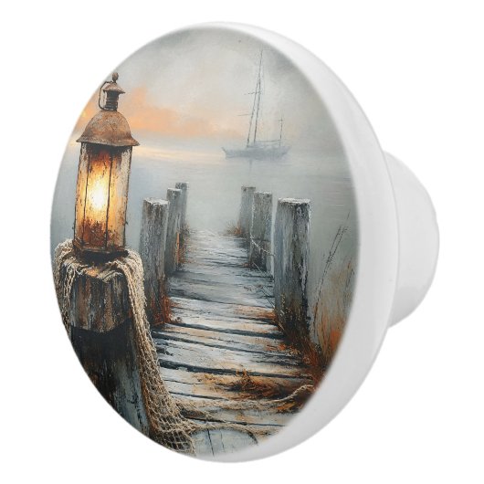 Nautische Dock en Lantaarn Waterverf Art Keramische Knop (Rechts)
