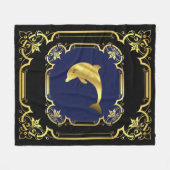 Nautische dolfijn, zwart/goud/blauw fleece deken (Voorkant (Horizontaal))