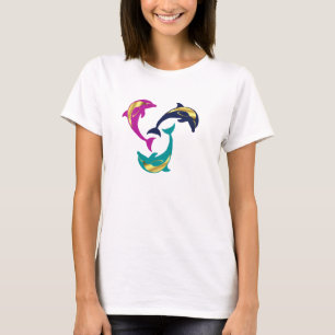 Nautische dolfijnroze/aqua/marinesultaat blauw T-S T-shirt