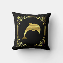 Nautische dolfijnspringen silhouet/goud/zwart kussen