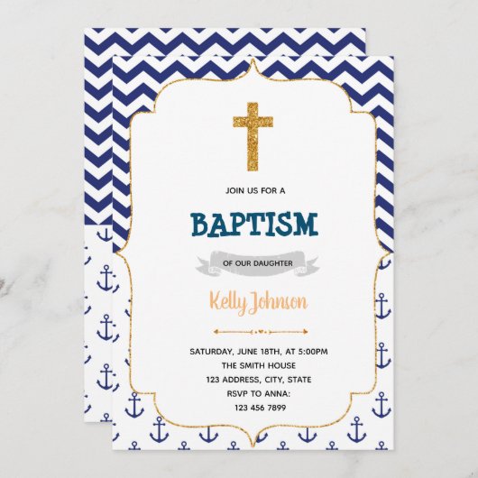 Nautische doop uitnodiging (Voorkant / Achterkant)
