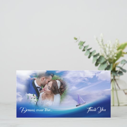 Nautische dromen Dankbaarheid Deep Blue Zee Weddin Bedankkaart (Staand voorkant)