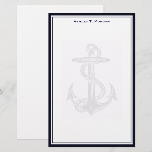 Nautische eenvoud DK Blauw / Wit Gepersonaliseerd Briefpapier (Voorkant / Achterkant)