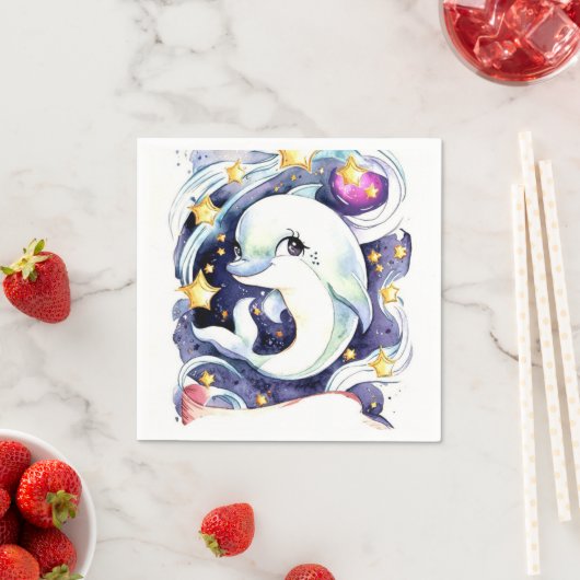 Nautische eenvoudige kinderdolfijn Verjaardag Servet (Insitu)