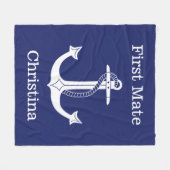 Nautische eerste stuurman wit anker gepersonalisee fleece deken (Voorkant (Horizontaal))