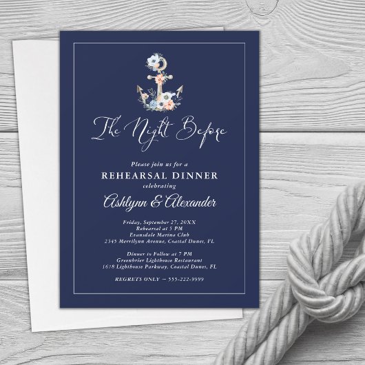 Nautische Elegante Floral Anker Navy Repetitie Kaart