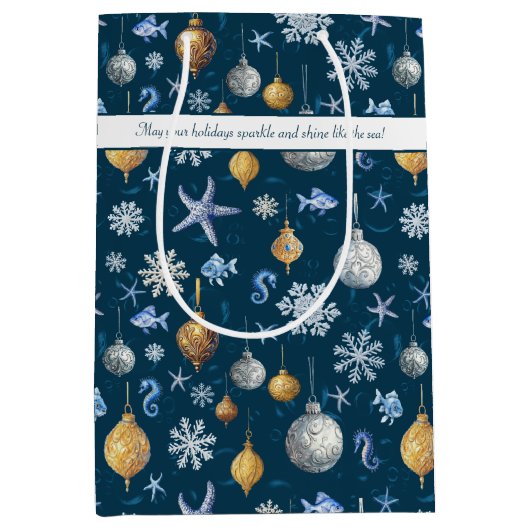 Nautische Elementen & Kust Sneeuwvlokken Vakantie Medium Cadeauzakje (Voorkant)