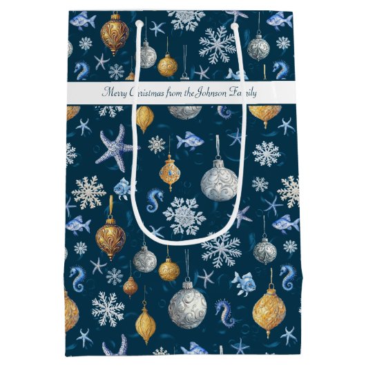 Nautische Elementen & Kust Sneeuwvlokken Vakantie Medium Cadeauzakje (Achterkant)