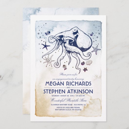 nautische engagementspartij van de octopus kaart (Voorkant / Achterkant)